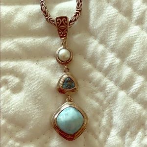 Larimar, Silver, Blue Topaz, Freshwater Pearl